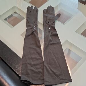 Women's Long Black Evening Gloves with Button Detail